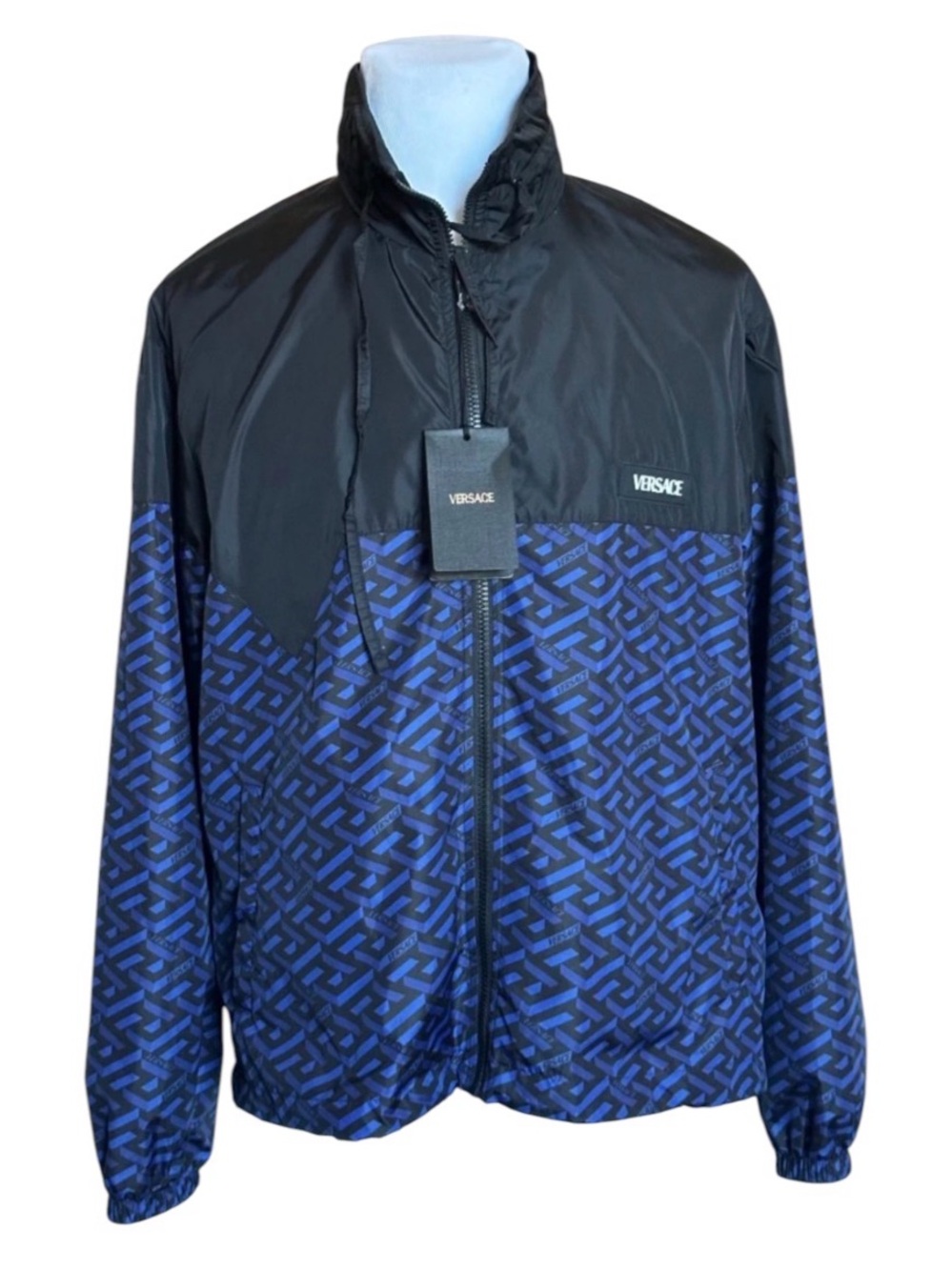 Versace Men's Black & Blue Patterned Windbreaker Jacket size 52 Authentic 100%